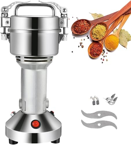 DowPie Molinillo eléctrico de Granos de Alta Velocidad de Acero Inoxidable para Especias, Hierbas, Cereales, café, maíz y Pimienta. Diseño Giratorio de 270° y Cuchillas afiladas. 150g