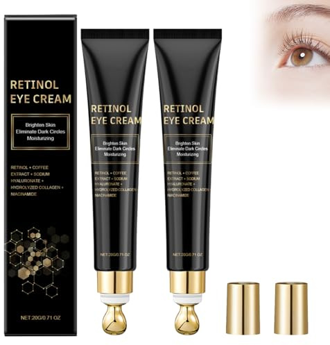 2 ‌Stück‌ Augencreme Gegen Falten und Augenringe, Anti Schwellungen Eye Cream mit Koffein, Hyaluron, Retinol und Niacinamid, für Feuchtigkeitsspendende Augenpflege Männer Frauen, 20g