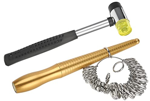 Yosoo Baguier Mesure Doigt Français Mesure de la Taille de la Bague, Kit Complet d'outils pour Bijoux, Ensemble de Calibreurs de Bague, Large Plage de Mesure, avec Marteau à Mandrin et Calibreurs pour