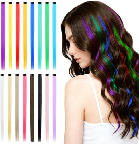 AOOSA 16 Pcs Extensions de Cheveux Clip, 55cm Mèches de Cheveux à Clipser | Extensions de Raides a Clipser, Extensions de Raides a Clip pour Femmes Filles Party Festival Cosplay Voyage - Noir