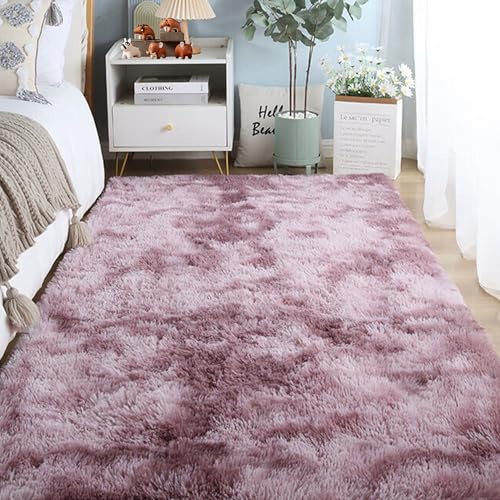 MEILIPA Moderner Hochflor 150 x 250 cm Flauschiger Flauschiger Hochflor Teppich Hochwertiger für Schlafzimmer Kinderzimmer, Pink Lila