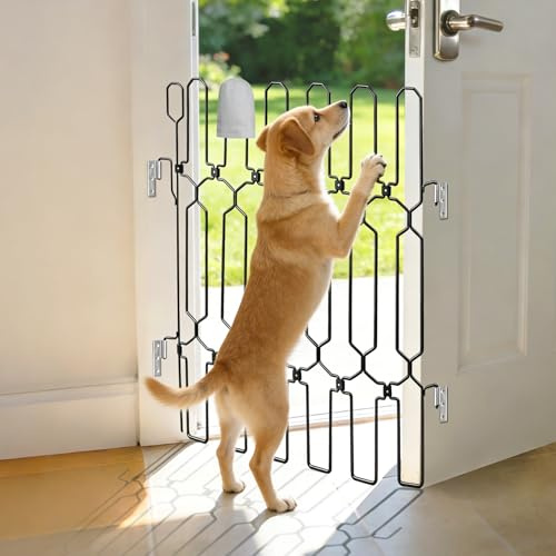 Metal Retractable Door Barrier, Front Door Dog Barrier, 28.4 Wide x 35 Tall, Safety Pet Gate for Front Door & RV, Easy Install Dog Gate, Indoor/Outdoor, Open-Angle Fit