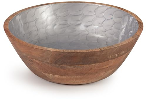woodluv Large Fruit Salad Bowl 30cm, Acacia Wooden Bread Basket, for Kitchen or Table Centrepiece Decoration, Serving Bowls, Grey