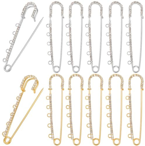 SUNNYCLUE 1 låda 16 st 75 mm brosch säkerhetsnålar stor säkerhetsnål brosch strass metall silver guld järn broschnålar med 5 öglor bulk för smyckestillverkning broscher berlocker filtar kjol tillbehör