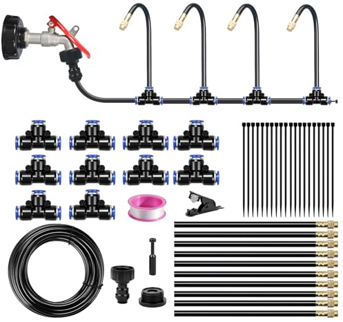 WPKD BLUEIY Sistema di Irrigazione da Giardino,Kit Irrigazione Automatica con Ugelli 360° Regolabili e Tubo in PVC da 10m,per Giardini,Prati,Piante in Vaso