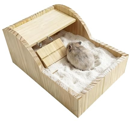 Hamster Sand Bath Container, Wooden Detachable Container | 4.92x8.11x11.61 Inches Hamster Bathing Box | For Small Pets Hamsters Gerbils Chinchillas Cage Indoor Home Bathroom Bedroom Living Room
