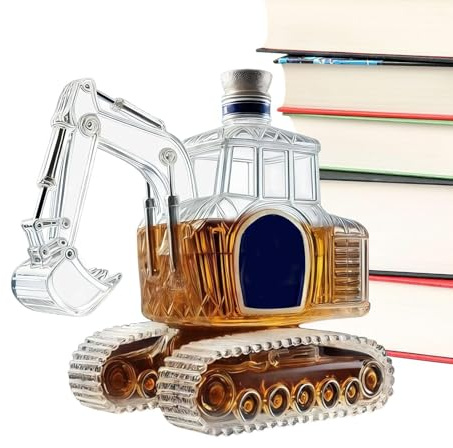 Juego de Decantador de Whisky,Botella de Vidrio con Forma de Excavadora, Dosificador de Licor - Estatua de Vidrio para Licor - para Bar en Casa, Regalo para Hombre, Padre, Cumpleaños, Boda, Estreno de