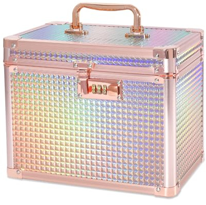 Aufbewahrungsbox mit Zahlenschloss, 26x18x20 cm, für Medikamente, Dokumente und Wertsachen, Tresor Kinder (Rosegold)