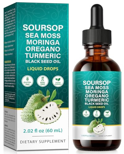 Soursop Bitters Liquid Drops, 60ml | Supports Digestive Wellness & Immune Function with Sea Moss, Moringa, Turmeric, Black Seed Oil, Oregano, Ashwagandha