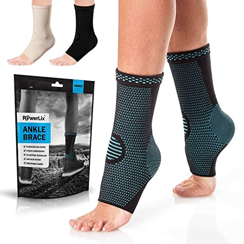 POWERLIX Sprunggelenkbandage 2 Stück, Professionelle Knöchelbandage für Damen/Männer Kompressionssocken Fußbandage für Plantarfasziitis, Arthritis, ACL, Gelenkschmerzen,Fersensporn, Sport, Blau, S