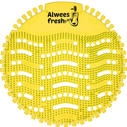 Alwees Fresh Urinal Mats Scented 10 Pack - Anti-Splash Urinal Screens, Odour Neutraliser & Deodoriser Pads, Long Lasting Urinal Blocks, Fits Most Commercial & Home Urinals - Lemon