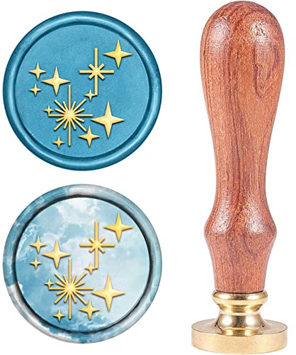 CRASPIRE Twinkle Star Wax Seal Stamp Four-Pointed Stars Vintage Sealing Wax Stamp Retro 25mm Removable Brass Head with Wooden Handle for Wedding Invitations Envelopes Wine Packages Greeting Cards