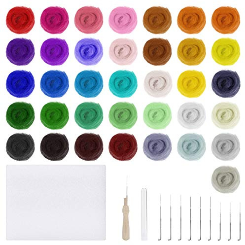 MengH-SHOP Nadelfilz Wolle Set Filz Wolle Bastel Starter Kit Wolle Roving Werkzeugset für Anfänger Heimwerker Nassfilz 48 Stück