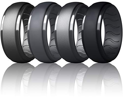 Dookeh Atmungsaktiver Herren-Ehering aus Silikon, Gummi-Ringe für Männer, schwarz-blau, Camouflage-Verlobungsband, ideal für Workout, 1–4–7 Stück