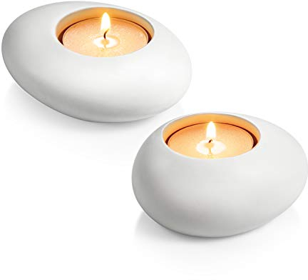 Tescoma Candle Holder, Set of 2, Door Tealight, Stones, Ceramic, Bianco, 10x4.3x15.6 cm