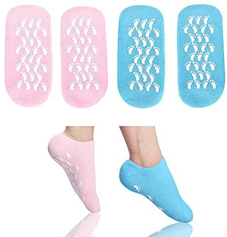 2 Paia di Calzini Idratanti, Calzini in Gel Idratante Morbidi Idratanti per i Piedi per Donne e Uomini, Piedi Asciutti Idratanti Calzini in Silicone Idratanti per Piedi in Gel di Cotone(Blu Rosa)