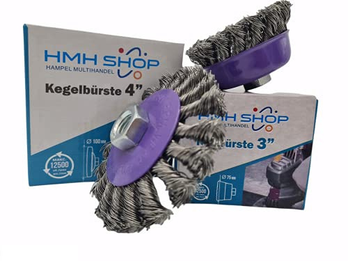HMH-Shop Drahtbürste Winkelschleifer M14 Topfbürste Ø 75mm Kegelbürste Ø 100mm gezopft (1, Topfbürste Ø 75mm)