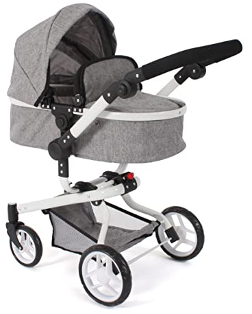 Passeggino per bambole Yolo 2 in 1 per bambini dai 4 agli 8 anni, colore: grigio jeans