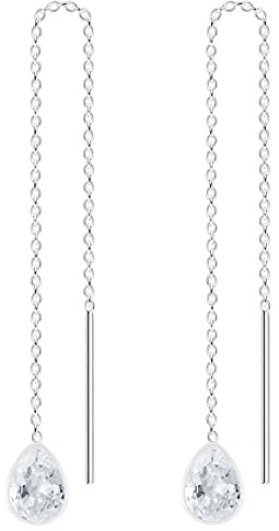 LÖB damer genomdragare 925 silver örhängen hängande örhängen zirkonia dropphänge med kedjor att dra igenom kort enkel
