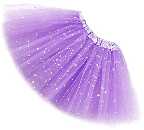 Ugitopi Damen Erwachsene Glitzernder Elastischer 4-lagiger Tüll Tutu Rock