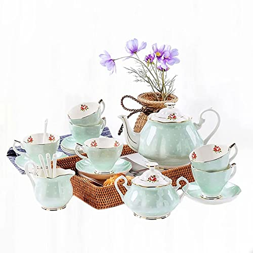 SFDPDM Juego de Té de Porcelana para el Hogar, 15 Piezas Juegos de Té de Cerámica Ingleses Simples con Tetera Tazón de Azúcar Jarra de Leche Tazas de Té y Café de Cerámica