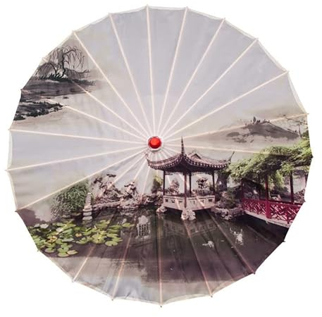 Vocttaiy Parasol de style chinois classique en papier huilé, parapluie imperméable à la pluie, parasol suspendu floral papier multicolore et bambou