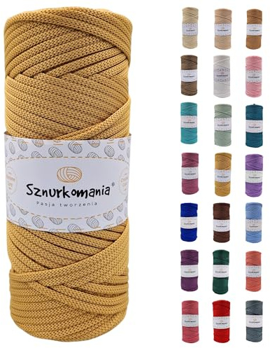 Sznurkomania Cordoncino in Poliestere 5 mm 100 m - Filo Macramè Piatto Lucido, Molti Colori (Senape)