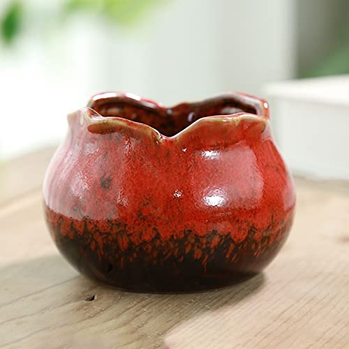 Walbest Macetas suculentas con agujero de drenaje, macetas de cerámica para suculentas de 4 pulgadas, macetas decorativas para plantas suculentas de interior y exterior, color rojo