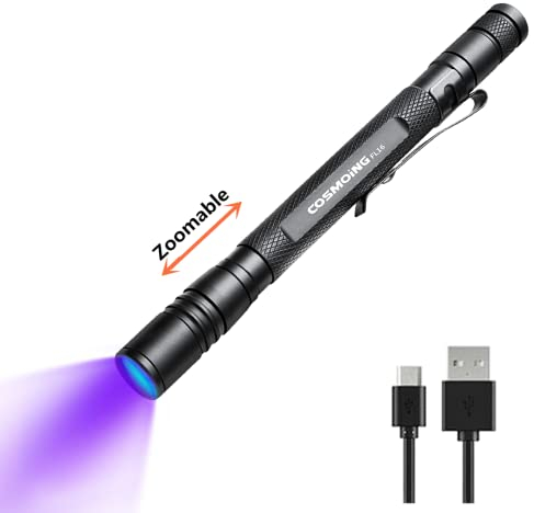 Geekhigh UV-Taschenlampe wiederaufladbar, 395nm Ultraviolett-Taschenlampe, Zoomable Pen Schwarzlicht Taschenlampe IP54 wasserdicht Detektor für Haustier-Urin, Katze Hund Flecken, Skorpion, Bettwanze