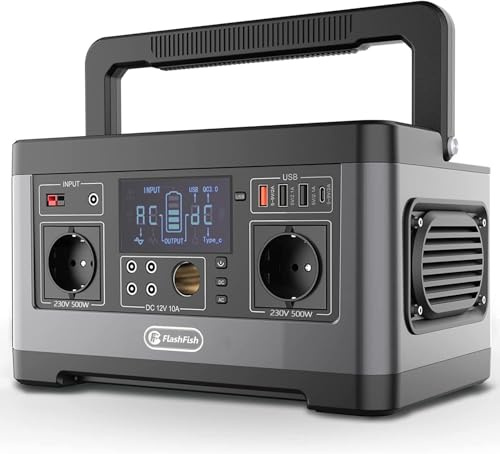 FF FLASHFISH Tragbare Powerstation 520Wh, Tragbares Kraftwerk 500W (1000W Spitze), Powerbank Generator mit Reiner Sinuswellen-AC-Ausgang für Outdoor Camping Abenteuer und Notfälle