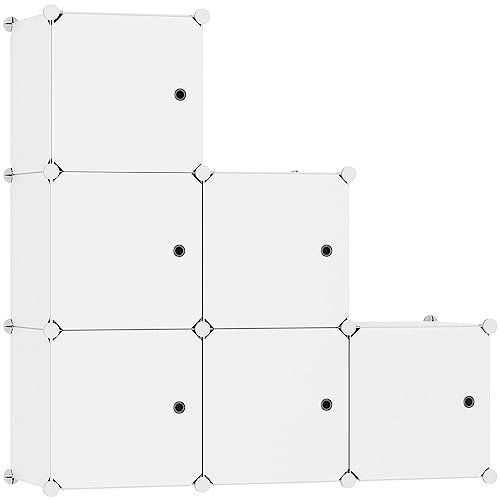 C&AHOME Organizzatore di contenitori a cubo con ante, ripiani a 6 cubi, armadio, libreria modulare in plastica fai-da-te ideale per camera da letto, soggiorno, 36,6L x 12,4L x 36,6H Milky -DOOR