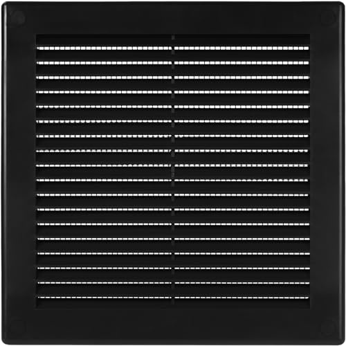 Vent Systems 200 x 200 mm Schwarz Lüftungsabdeckung – Flache, Quadratische Lüftungsschlitze – Integrierter Fliegengitter – HVAC-Lüftungsöffnungen für Badezimmer, Heimbüro - Lüftungsgitter/Abdeckung