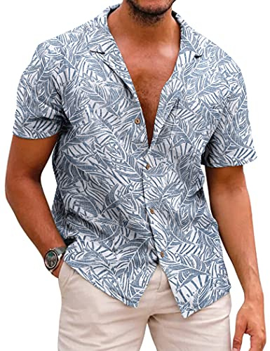 COOFANDY Hawaiian Shirts for Men Summer Short Sleeve Floral Shirt Regular Fit Beach Tropical Shirts Palm Leaf M