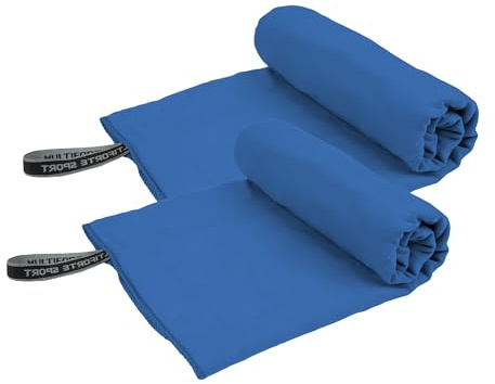 H HANSEL HOME Pack 2 Toallas Gimnasio de Microfibra Azul - Ligera, Compacta, Absorbente, Secado Rápido - Ideal para Gym, Viaje, Piscina, Playa - 39x55cm - Disponible en 4 Tamaños y 3 Colores