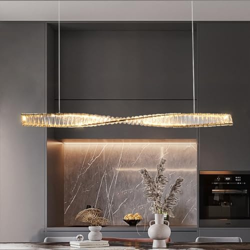 FWX Kronleuchter Modern Dimmbar Esstisch LED Lange Kristall Pendelleuchten Goldene Kronleuchter mit Fernbedienung Kreative Athen Deckenleuchte Esstisch Schlafzimmer Küche Bar Dekoration(Größe:120cm)
