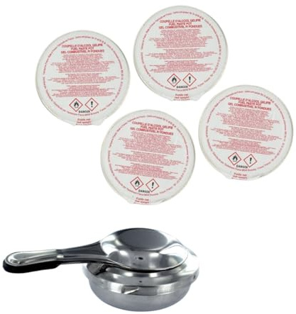Fackelmann Spiritusbrenner mit 4 Schalen für Gelalkohol | Fonduekocher für Fondue, 4 Schälchen, Edelstahl und Aluminium, kompaktes Format, 15,5 cm, für Savoyarde und Bourguignonne