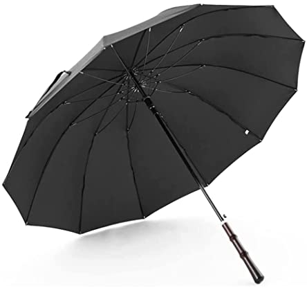 DEEDAV Golfschirme Retro-Golfschirm, Windfester Stockschirm, 12 Knochen, Holzgriff, Regenfest, Automatischer Offener Regenschirm Familien Regenschirm (Color : Black, Size : 99cm)