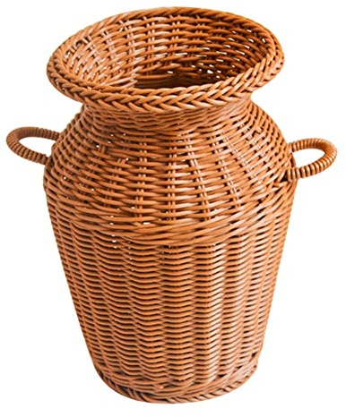 FYOBOT Florero Tejido de Mimbre de ImitacióN JarróN de Arte DecoracióN de Mesa Maceta para Plantas y Flores ArtesaníAs de Mimbre para DecoracióN del Hogar