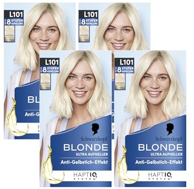 Schwarzkopf Blonde Aufheller L101 Silberblond (4x 165 ml), Haarfärbemittel für Öl-aktiviertes Haare Aufhellen mit HaptIQ System, für bis zu 8 Stufen ohne Gelbstich