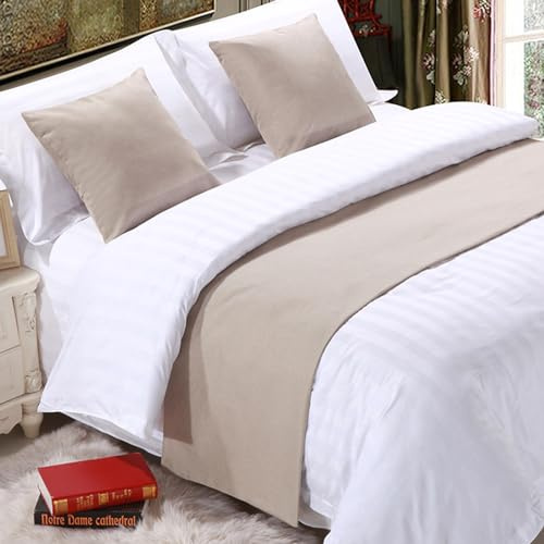 QRGMKL Premium Bed Runner per Il Piede del Letto, Tinta Unita Sciarpa da Letto in Cotone Lino copriletto Decorazione della casa Camera da Letto dell'hotel Bedding-Beige Yellow||2 Pillowcases(45X45cm)