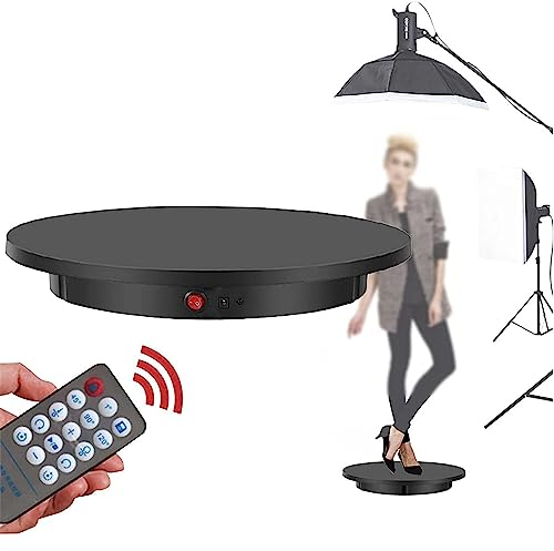Motorisierter drehbarer Präsentationsständer mit Fernbedienung, 23,6 Zoll/330 LB belastbar, 360 Grad elektrisch drehbarer Drehteller für die Präsentation von Fotoprodukten oder Kuchen, Schwarz-42 cm