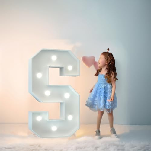 70cm-2.3ft LED Marquee Lights Letter S, LED Alphabet Lights Remote Control Marquee Decoration Light Up Sign for Wedding Birthday Gifts