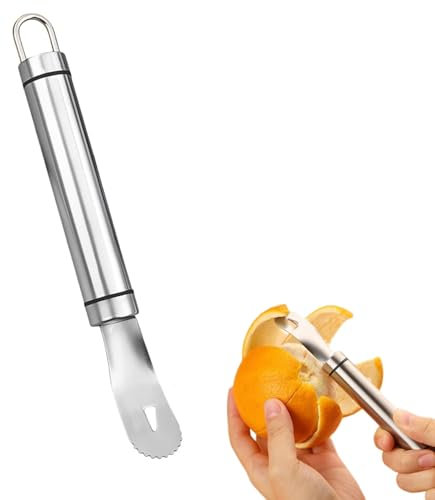 YAFIYGI Sbucciatore per arance in acciaio inox, facile da sbucciare, con manico lungo, lama triangolare a zig-zag, gadget per arance, manghi, frutta, pelapatate per cucina e campeggio