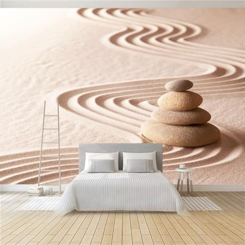 Fototapete Steine ​​Sand 350 x 256 cm Wandtapete, Vliestapete Fotoposter Wandbild, Moderne Wanddeko, für Schlafzimmer Wohnzimmer Kinderzimmer, Panorama 3D Effekt