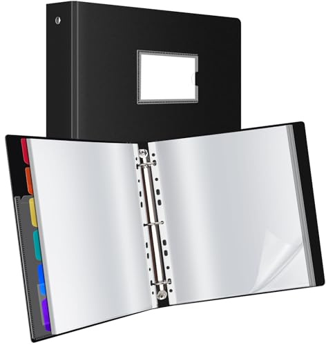Uquelic Raccoglitore documenti con 80 Buste Perforate Trasparenti A4 e 6 pagine divisorie colorate in PP, cartelle portadocumenti in plastica per documenti, certificati, ricevute, nero