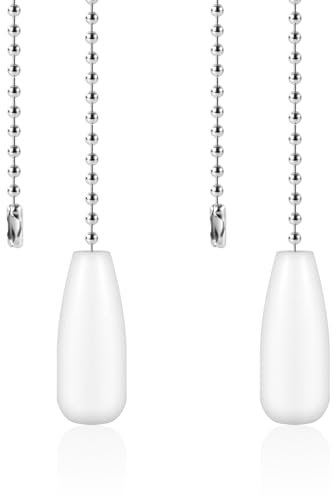 2pcs Ceiling Fan Pull Chain Extensions with Connector, 13 Inch Long Ceiling Fan Chain Extenders Wooden Light Pull Chain Extension Beaded Balls Fan Pull Chain Pendant for Fan Light Lamp (White)