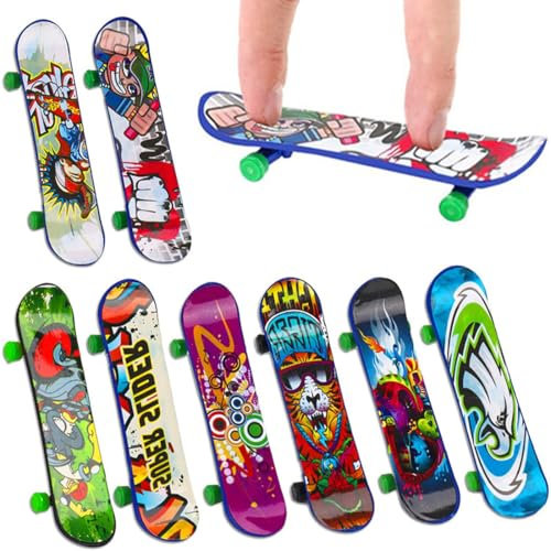 JEXOWIQ Finger Skateboard - 8 pcs Fingerskateboard Set Mini Fingerboards Skatepark Spiel für Kinder Partytütenfüller, Kindergeburtstag Geschenke,Schlüsselbund Dekoration (Zufällige Muster)