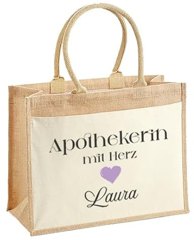 LIEBTASTISCH Jutetasche Shopper personalisiert bedruckt mit verschiedenen Berufen - Einkaufstasche stilvoll & praktisch-Jute-Tasch Jutetasche (Apothekerin, L (42x33x19 cm))