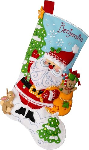 Bucilla, Retro Holiday Santa, Felt Applique 18 Stocking Making Kit, Perfect for DIY Arts and Crafts, 89740E