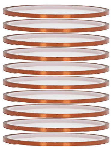 Vomeko 10 cintas de alta temperatura, cinta aislante eléctrica, cinta resistente al calor, cinta de alta temperatura, cinta adhesiva aislada de poliimida de color marrón oscuro, (3 mm)